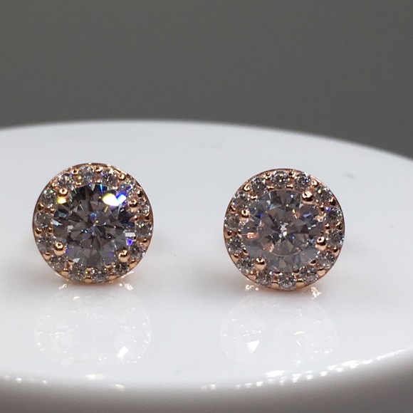 18k rose gold halo diamond stud earrings 1.25 ct - Picture 8 of 8